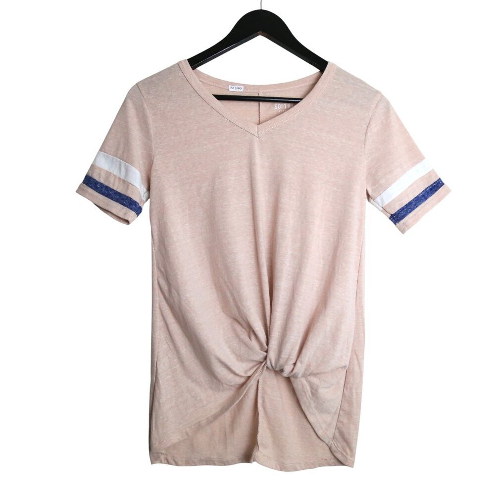 Soft & Cozy Twist-Front Light Pink V-Neck Short Sleeve T-Shirt Size Small